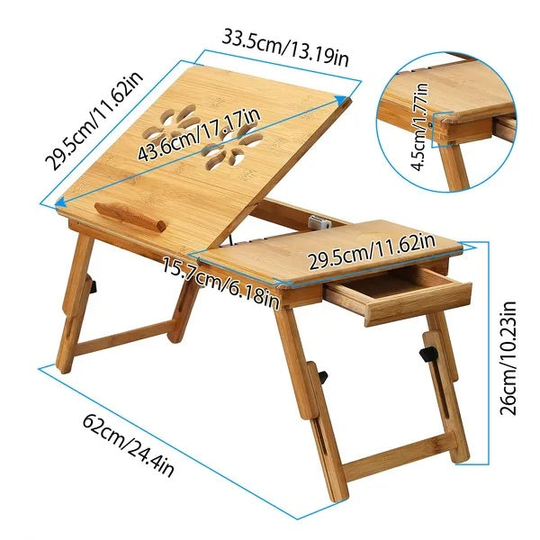 VGG Bamboo Laptop Desk Breakfast Serving Bed Tray Foldable Leg Multi-Position Adjustable Tilt Surface Bed Lap Tray