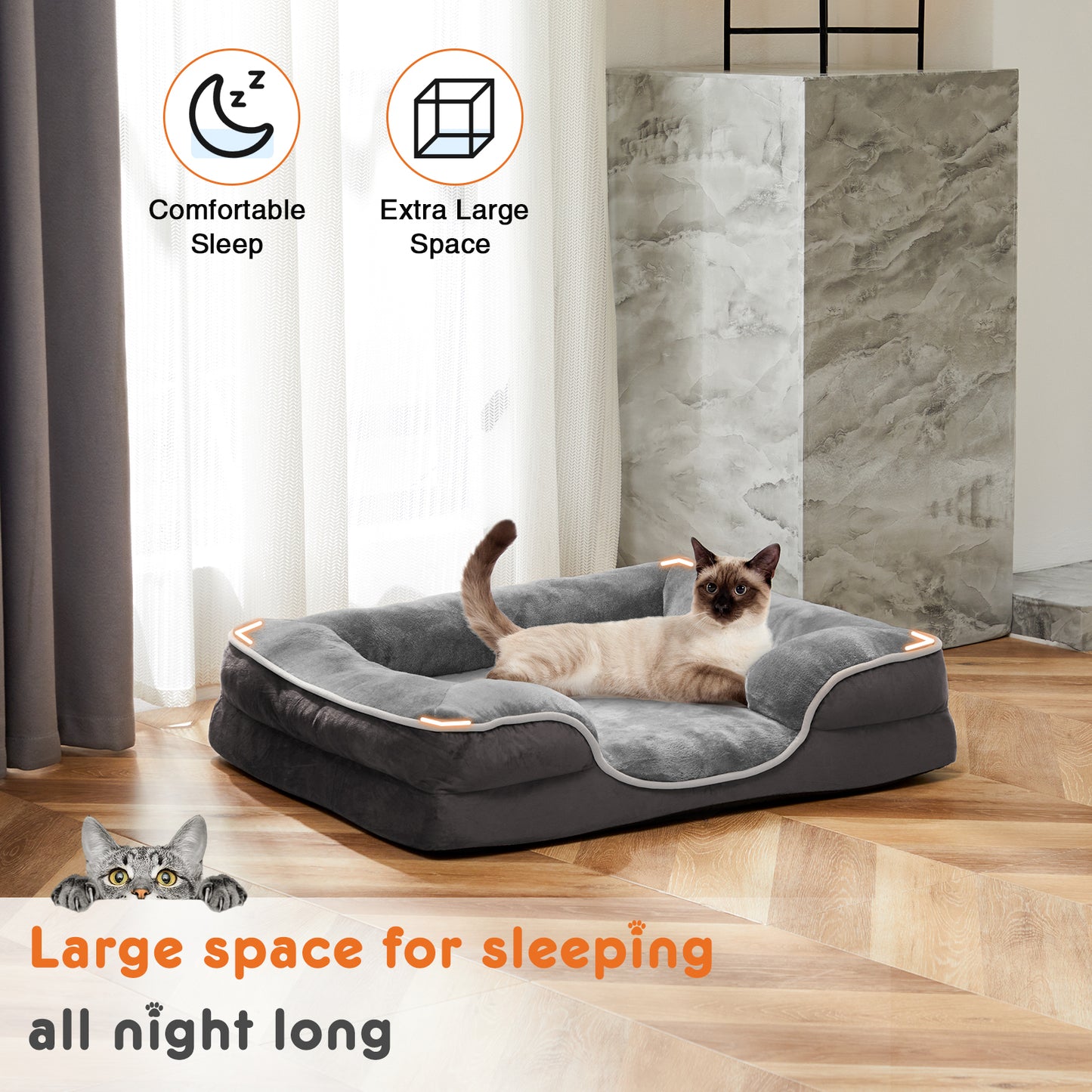 VGG Memory Foam Pet Bed For Small Dogs & Cats With Washable Removable Cover Non-Slip Base Waterproof Liner