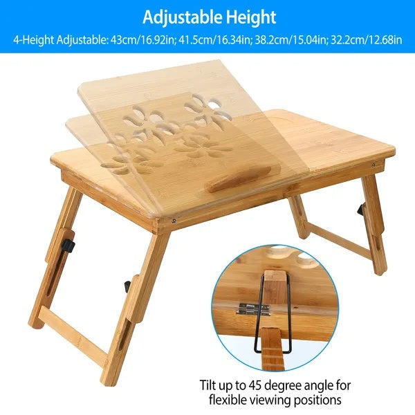 VGG Bamboo Laptop Desk Breakfast Serving Bed Tray Foldable Leg Multi-Position Adjustable Tilt Surface Bed Lap Tray