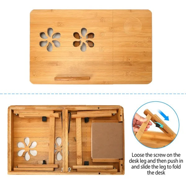 VGG Bamboo Laptop Desk Breakfast Serving Bed Tray Foldable Leg Multi-Position Adjustable Tilt Surface Bed Lap Tray
